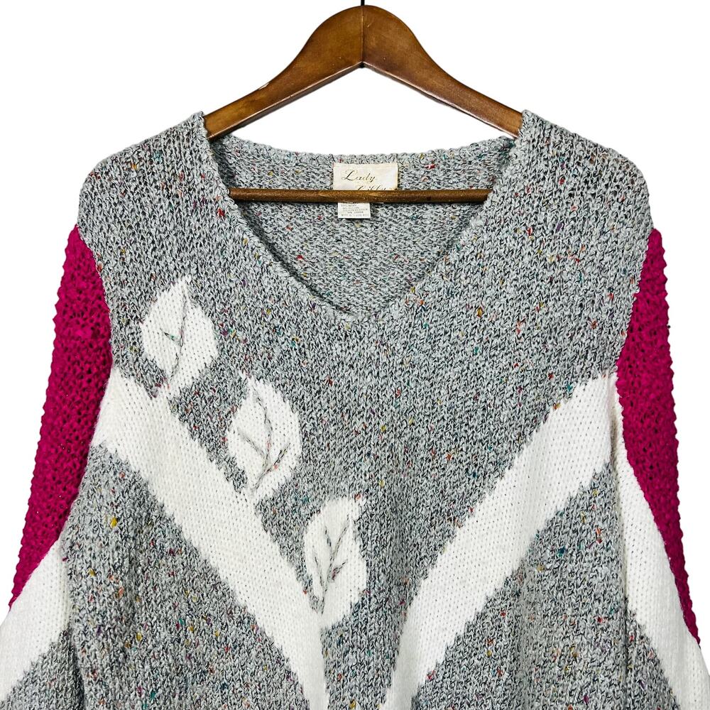 Vintage 80s Lady Lilly Wool Blend Sweater V Neck Long Sleeve - 42 - Picture 2 of 4